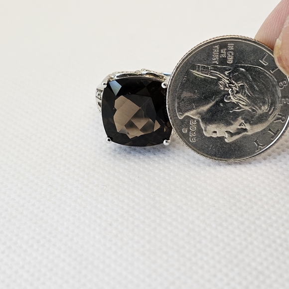 Large Natural Smoky Topaz Sterling Silver Ring Size 7 - Picture 11 of 11